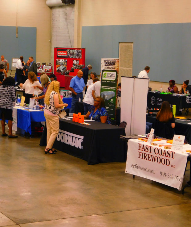 People walking by business booths at career fair. Credit: Central Carolina Community College (CCCC)